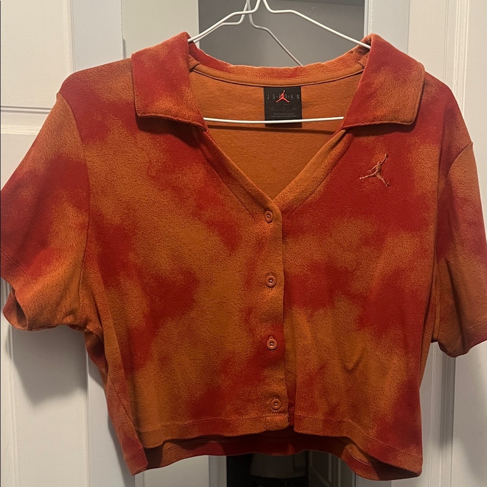 Jordan Women's Red and Orange Button Down Shirt
